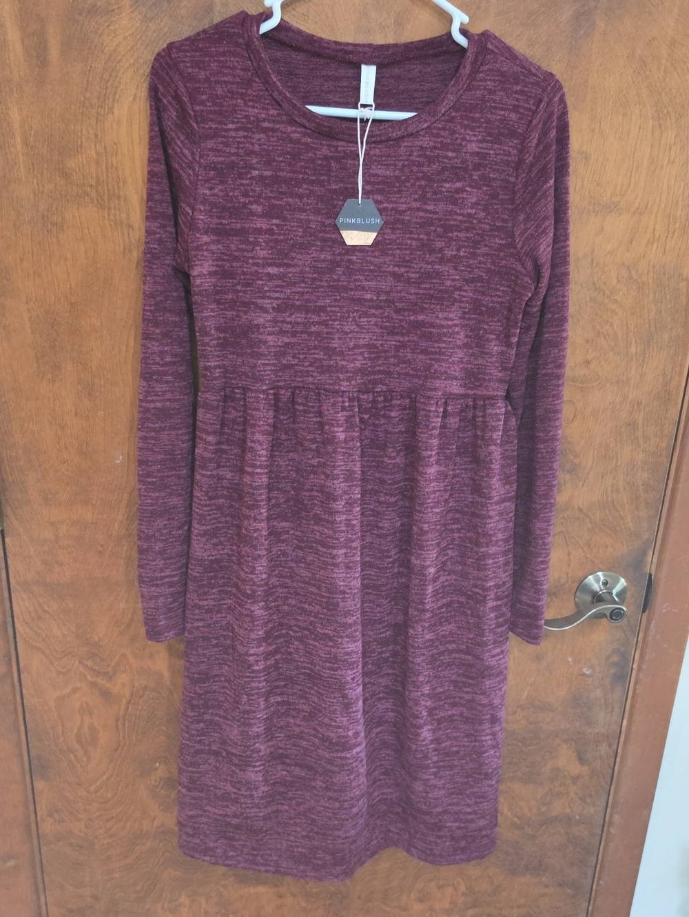 Maternity - Pinkblush Marled Wine Long Sleeve Babydoll Dress